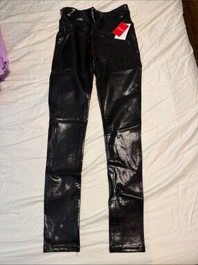 SPANX Brown Faux Leather Croc-Embossed Leggings